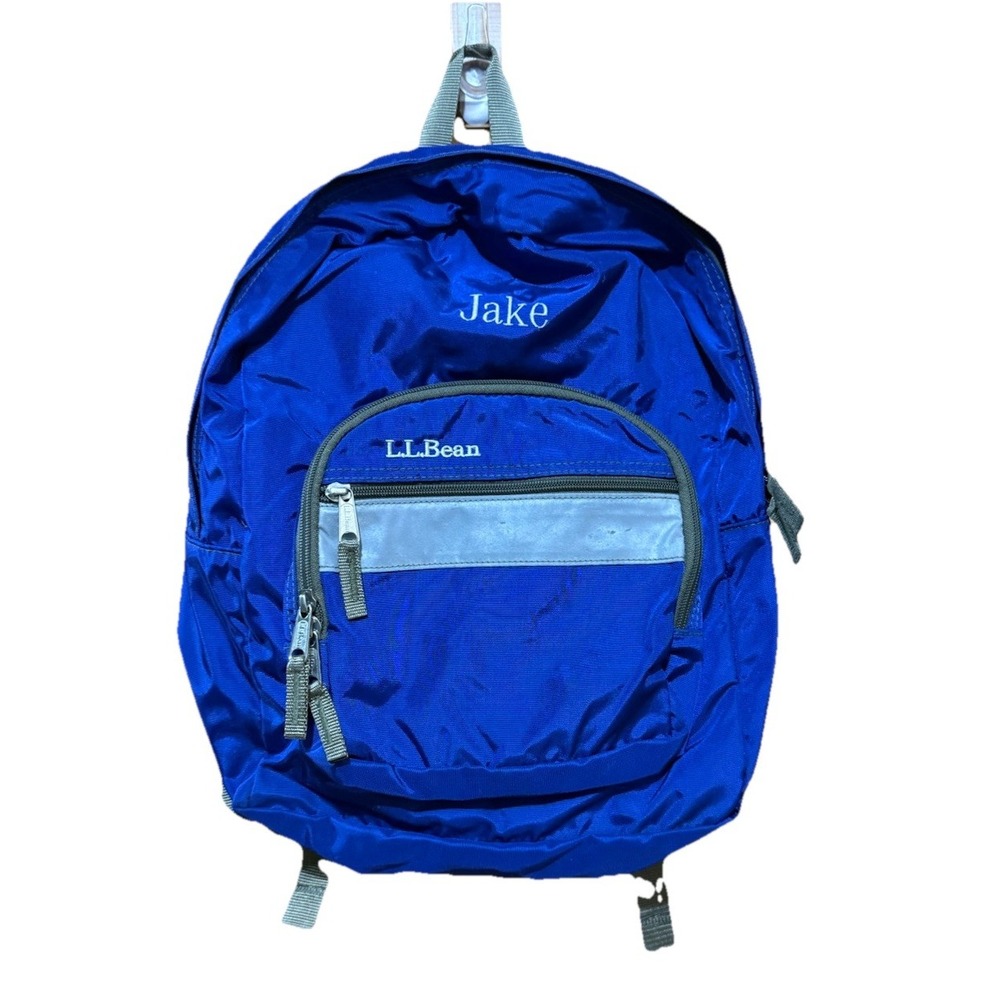 LL Bean Book Pack Backpack Nylon Royal Blue 15" x 10"x 6" *Monogrammed Jake"